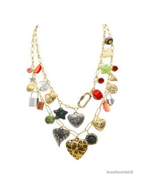 Chunky Heart Charm Necklace Paperclip Chain Statement Jewelry Western Vintage
